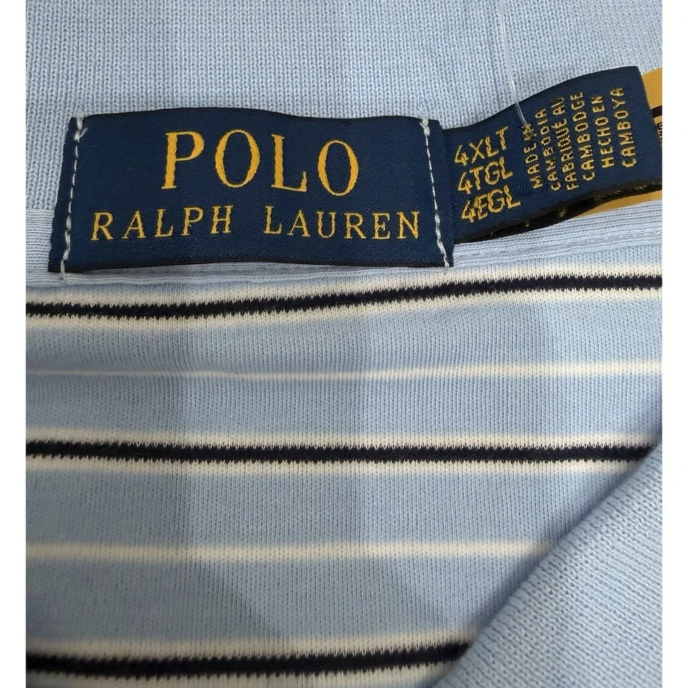 Polo Ralph Lauren Men's Blue Classic 100 Cotton Striped Polo Size 4XLT NWT